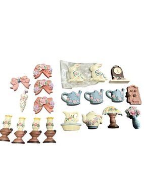 Miniature 20 Flat Back Resin Bunny Bow Lamp Teapot For Jewelry Making and Craft